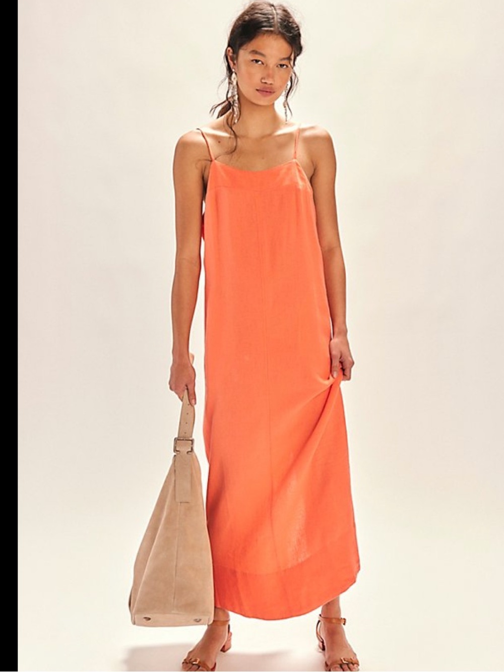 Free People Aspen Linen Maxi Dress PALMA Orange Size Small